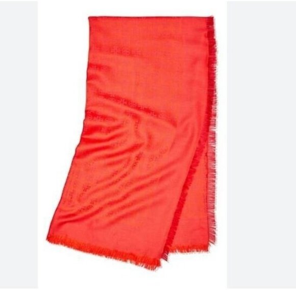 TORY BURCH logo jacquard wool and silk women's traveler scarf - BRIGHT RED - Picture 8 of 8